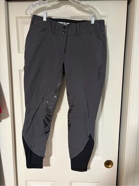 Women's Gray Equestrian Track Pants with Silicone Knee Grip